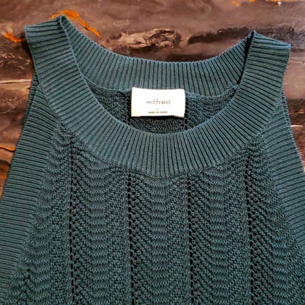 Wilfred Dark Green Crochet Boho tank top w scalloped hem